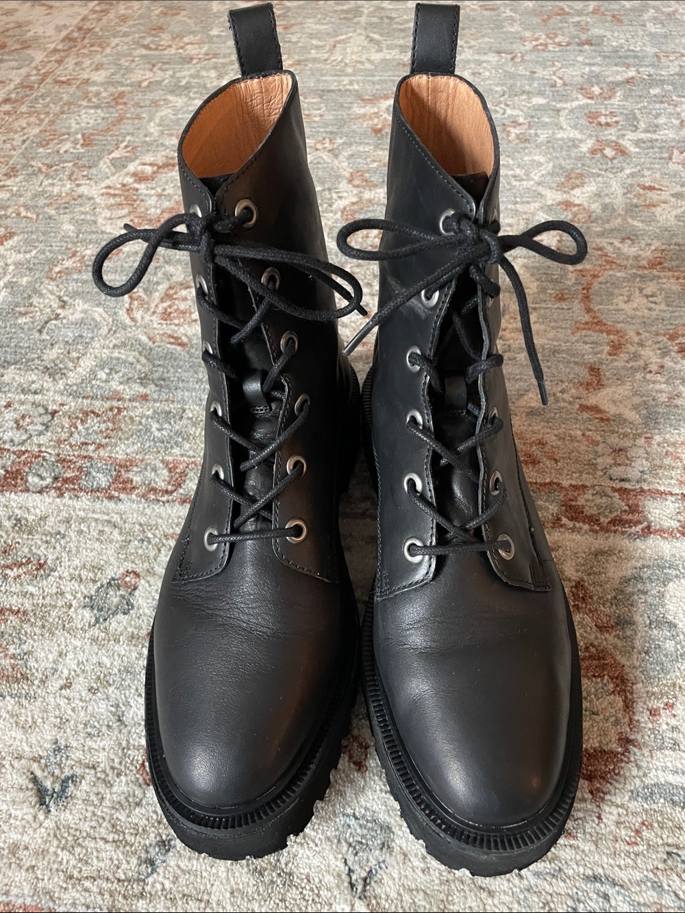 Madewell Black Leather Lace-Up Combat Boots